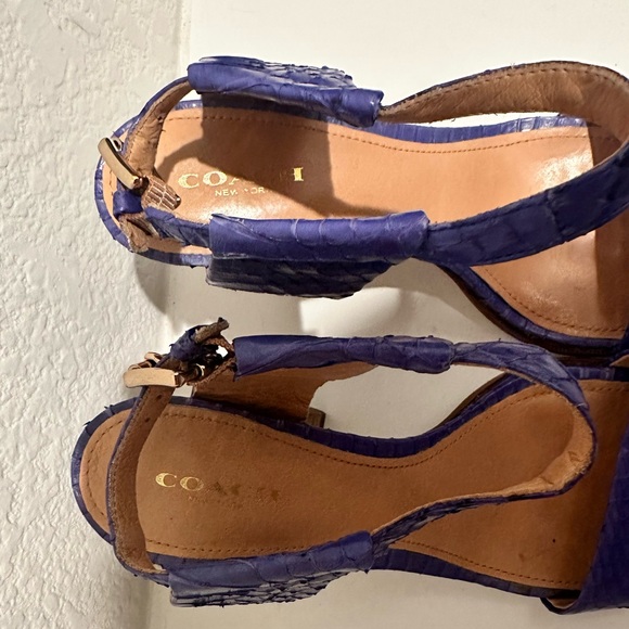 COACH Lexey Leather Snakeskin Chunky Open Toe Sandals Deep Marine Blue Size 8 - Picture 5 of 12